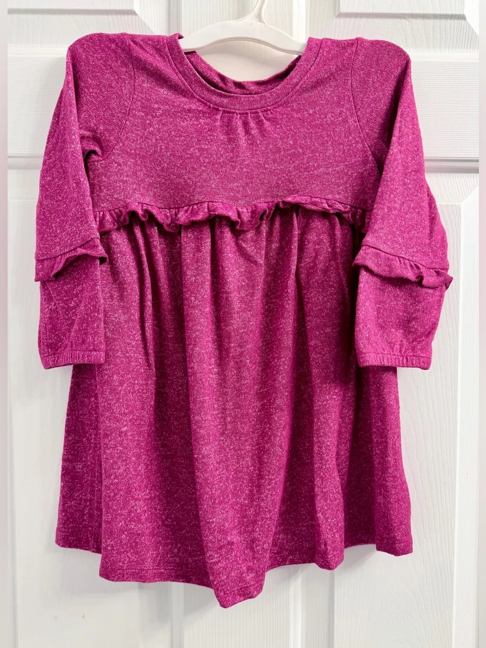GAP Girls Magenta Ruffle-Trim Long Sleeve Casual Dress
